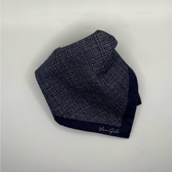 New Without Tags Van Gils Pocket Square  Blue - White. (10X10) Cotton. - Picture 6 of 7